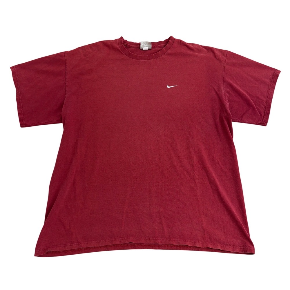 Vintage Nike Mens XL Red Short Sleeve Distressed Swoosh T-Shirt Faded Maroon